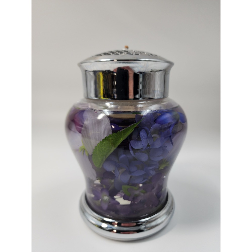 White Barn Candle Co Oil Candle Lamp Purple Floral Botanical Glass Silver Lid